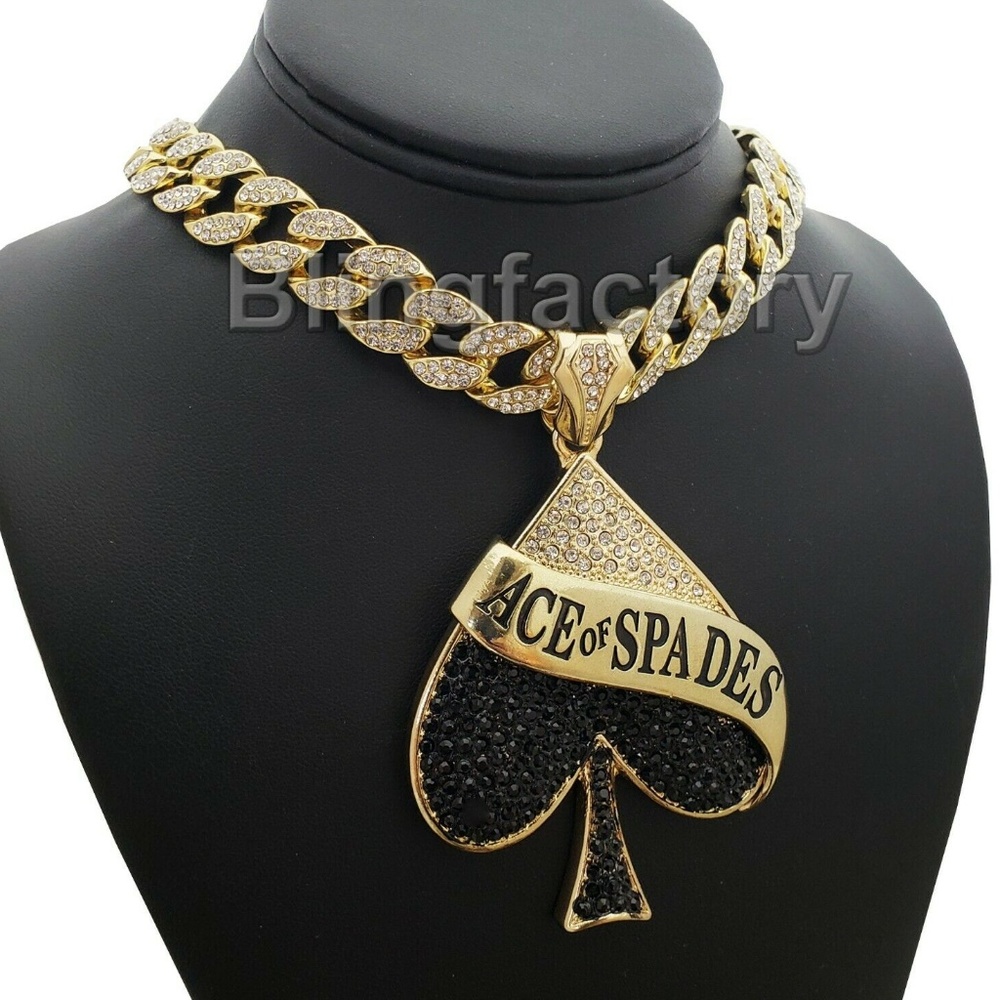 Ace of Spades Pendant & 18" Full Iced Choker Chain